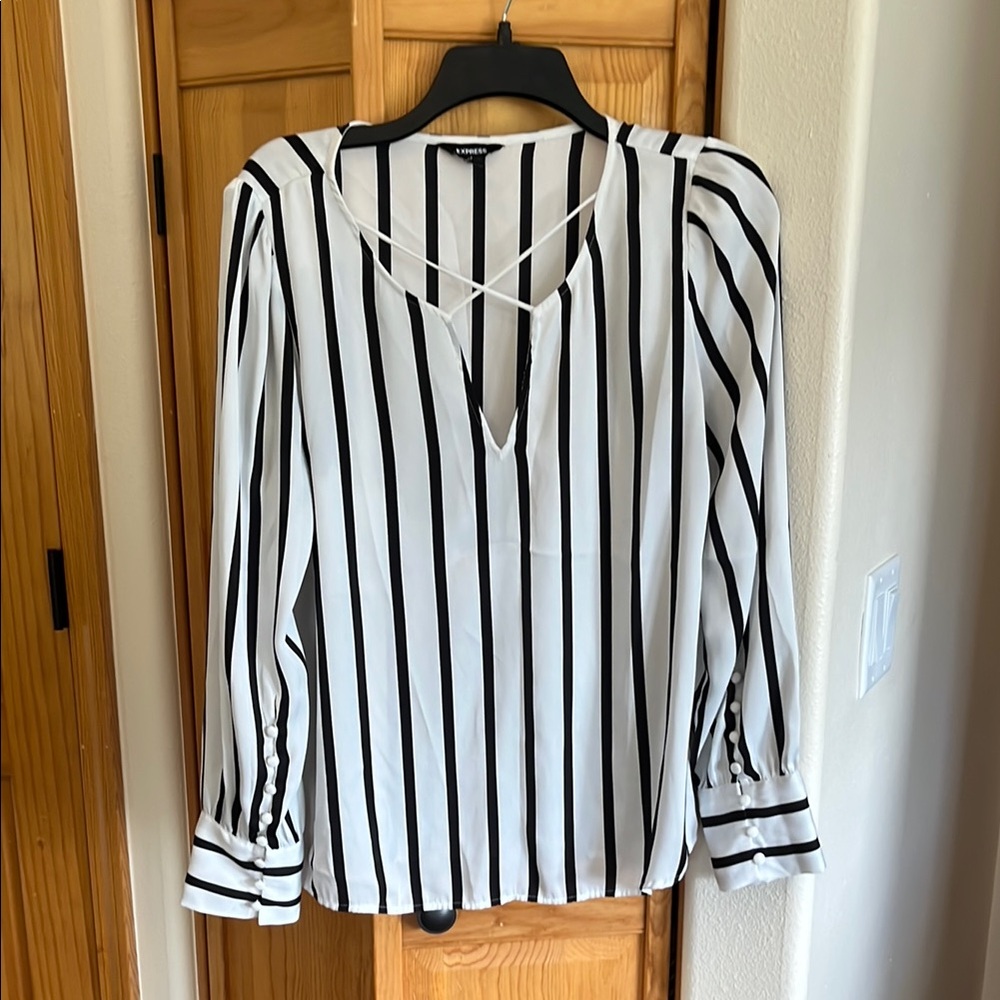 Express Black and White Striped Blouse
